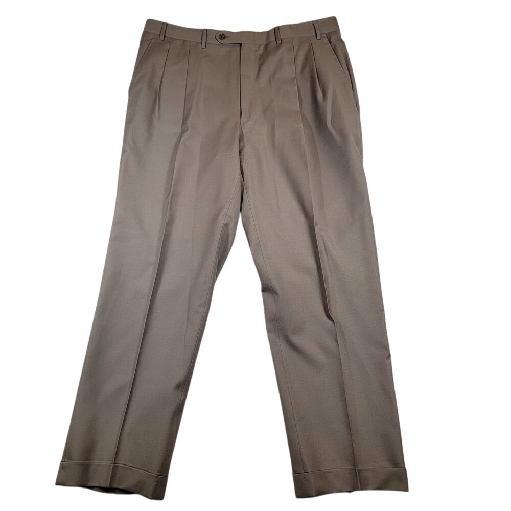 Canali Men's Wool Pleated Trousers Sz 38 x 29Tan Preppy Corpcore‎ Career